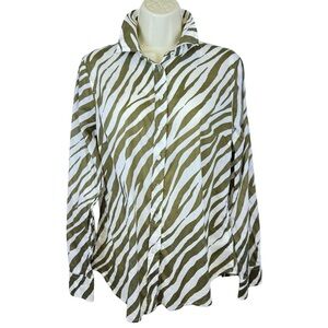 Talbots Zebra Print Blouse | Olive & White | SIZE MP
